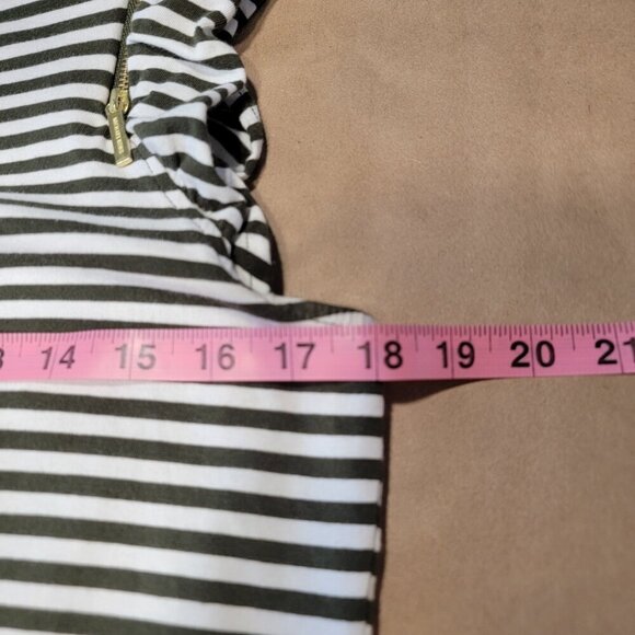 MICHAEL Michael Kors Size M Dark Olive Green and White Striped Shift Dress - Picture 8 of 11